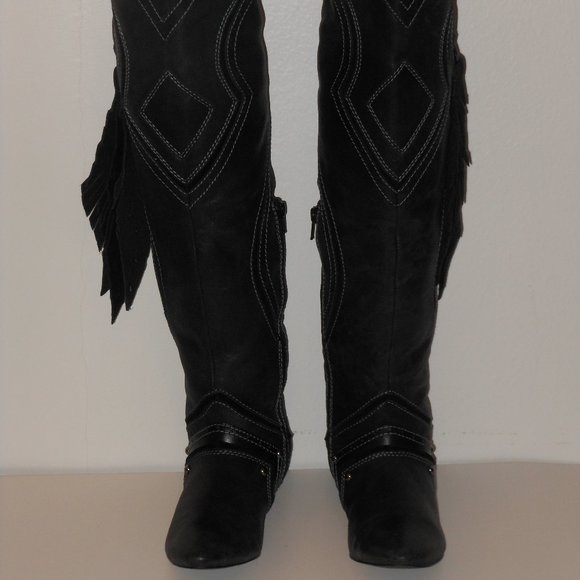 ZIGINY TAN AND BLACK LEATHER KNEE HIGH BOOT LOT SIZE 6.5 MEDIUM - Picture 13 of 16